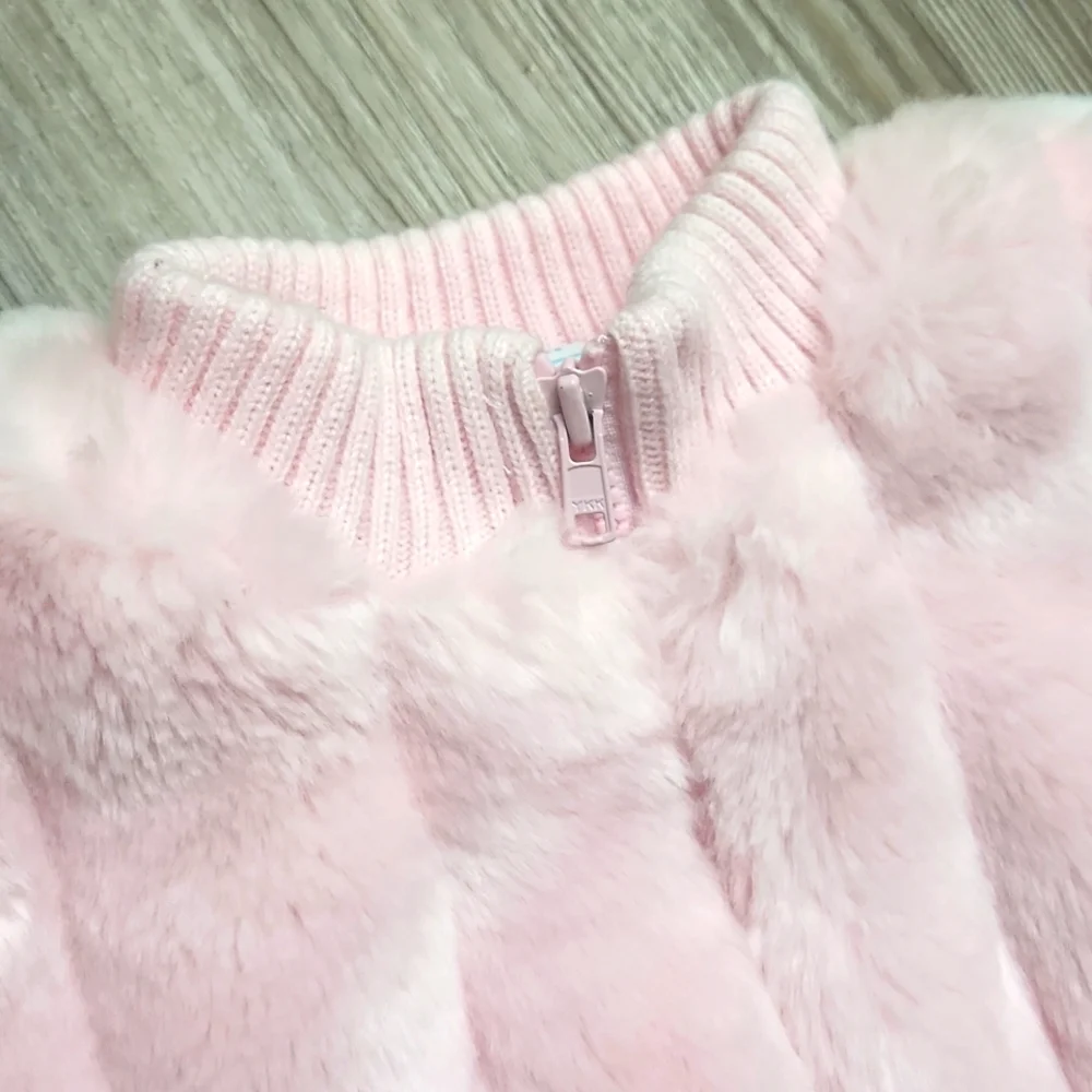 Old Navy VINTAGE Fall 2001 Toddler 2T Pink Soft Fur Zip-Up Jacket Ribbed Cuff
